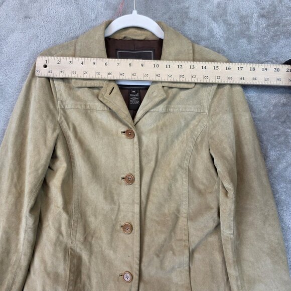 Coach Jacket Womens Medium Beige Suede Leather Button Front Lined Coat Pockets - Picture 6 of 16
